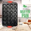 imageNutriChef 24Cup Nonstick Mini Muffin Pan with Red Silicone Handles  Carbon Steel Bakeware Tray for Savory ampamp Sweet Treats  Dishwasher Safe BlackBlack