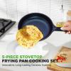 imageNutriChef 5Piece Frying Pan Cooking Set NonStick Ceramic Pan Set with Grill Pan and Wok StainResistant Frying Pans With CoolTouch Handles Tempered Glass Lid PTFEPFOAPFOS Free Blue Diamond