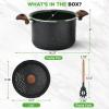 imageNutriChef 5qt Pasta Pot with Strainer Lid ampamp Pasta Fork  NonStick Cooking Pot  Lockable Lid Heat Resistant Handles  Even Heat Distribution  Easy Clean  Black Marble