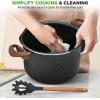 imageNutriChef 5qt Pasta Pot with Strainer Lid ampamp Pasta Fork  NonStick Cooking Pot  Lockable Lid Heat Resistant Handles  Even Heat Distribution  Easy Clean  Black Marble