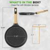 imageNutriChef 945 NonStick Crepe Pan with Wooden Spreader Durable Marble Coated Dosa Pan Bakelite Handle and Induction Bottom PFOAPFOS Free Dishwasher Safe Even Heat Distribution Black MarbleBlack