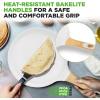 imageNutriChef 945 NonStick Crepe Pan with Wooden Spreader Durable Marble Coated Dosa Pan Bakelite Handle and Induction Bottom PFOAPFOS Free Dishwasher Safe Even Heat Distribution Black MarbleWhite