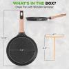 imageNutriChef 945 NonStick Crepe Pan with Wooden Spreader Durable Marble Coated Dosa Pan Bakelite Handle and Induction Bottom PFOAPFOS Free Dishwasher Safe Even Heat Distribution Black MarbleBlack
