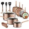 imageNutriChef 14Piece Non Stick Kitchen Cookware Set wSaucepan Frying Pans Cooking Pots Dutch Oven Pot Lids Utensil GoldGold