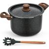 imageNutriChef 5qt Pasta Pot with Strainer Lid ampamp Pasta Fork  NonStick Cooking Pot  Lockable Lid Heat Resistant Handles  Even Heat Distribution  Easy Clean  Black Marble
