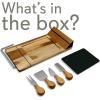 imageNutrichef Stainless Steel Knives and Magnet Holder Slicing Bamboo Cheese Board Platter4 Modern Wood Snack Serving Tray wStone Slate Slab Slicer Blade for Cutting Food Fruit Meat
