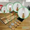 imageNutrichef Stainless Steel Knives and Magnet Holder Slicing Bamboo Cheese Board Platter4 Modern Wood Snack Serving Tray wStone Slate Slab Slicer Blade for Cutting Food Fruit Meat