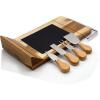imageNutrichef Stainless Steel Knives and Magnet Holder Slicing Bamboo Cheese Board Platter4 Modern Wood Snack Serving Tray wStone Slate Slab Slicer Blade for Cutting Food Fruit Meat