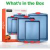 imageNutriChef Nonstick 3Piece Baking Pans Set  Carbon Steel Bakeware with Blue Coating Inside ampamp Outside and Red Silicone Handles Durable and Reliable Effortless Baking and Easy Cleanup Blue3Piece Set