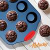 imageNutriChef Nonstick 3Piece Baking Pans Set  Carbon Steel Bakeware with Blue Coating Inside ampamp Outside and Red Silicone Handles Durable and Reliable Effortless Baking and Easy Cleanup Blue8Piece Set