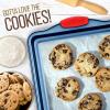 imageNutriChef Nonstick 3Piece Baking Pans Set  Carbon Steel Bakeware with Blue Coating Inside ampamp Outside and Red Silicone Handles Durable and Reliable Effortless Baking and Easy Cleanup Blue3Piece Set