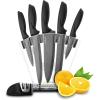 imageNutriChef 7 Piece Kitchen Knife Set  Stainless Steel Kitchen Precision Knives Set w 5 Knives ampamp Bonus Sharpener Acrylic Block Stand  Cutting Slicing Chopping Dicing NCKNS7XBlack