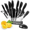 imageNutriChef 7 Piece Kitchen Knife Set  Stainless Steel Kitchen Precision Knives Set w 5 Knives ampamp Bonus Sharpener Acrylic Block Stand  Cutting Slicing Chopping Dicing NCKNS7XBlack