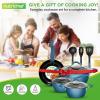imageNutriChef Nonstick Cookware Excilon Home Kitchen Ware Set with Saucepan Frying Pans Cooking Pots Lids Utensil PTFEPFOAPFOS Free 11 Pcs GrayLight Blue