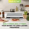 imageNutriChef Vacuum Sealer  Automatic Vacuum Air Sealing System For Food Preservation w Starter Kit  Compact Design  Lab Tested  Dry ampamp Moist Food Modes  Led Indicator Lights Stainless Steel BlackBlackStainless SteelWhite