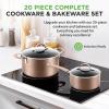 imageNutrichef 20 Piece Professional Home Kitchen Cookware and Bakeware Pots and Pans Set Non Stick Kitchenware CoolTouch Handles Non Toxic Safe for Gas Electric Induction Cooktops Easy CleanMatte Gold