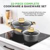 imageNutrichef 22Piece Maroon Marble NonStick Cookware and Bakeware Set  Professional Home Kitchen Collection with MultiSized Pots Pans and HeatResistant ToolsBlack Marble