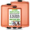 imageNutriChef 3 Piece Baking Pan Set  PFOA PFOS PTFE Free Flexible Nonstick Carbon Steel Bakeware Set  Home Kitchen Bake Pan Cookie Sheet Stackable Baking Tray Set wBlack Silicone Handles NCSBS3S453 Piece Set