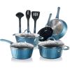 imageNutriChef Nonstick Cookware Excilon Home Kitchen Ware Set with Saucepan Frying Pans Cooking Pots Lids Utensil PTFEPFOAPFOS Free 11 Pcs GrayBlue