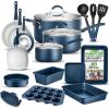 imageNutrichef 20 Piece Professional Home Kitchen Cookware and Bakeware Pots and Pans Set Non Stick Kitchenware CoolTouch Handles Non Toxic Safe for Gas Electric Induction Cooktops Easy CleanNavy