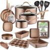 imageNutrichef 20 Piece Professional Home Kitchen Cookware and Bakeware Pots and Pans Set Non Stick Kitchenware CoolTouch Handles Non Toxic Safe for Gas Electric Induction Cooktops Easy CleanMatte Gold