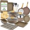 imageNutrichef 22Piece Maroon Marble NonStick Cookware and Bakeware Set  Professional Home Kitchen Collection with MultiSized Pots Pans and HeatResistant ToolsMaroon Marble