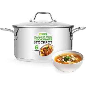 imageNutriChef 19Quart Stainless Steel Stock Pot  188 Food Grade Heavy Duty Induction Large Stock Pot Stew Pot Simmering Pot Soup Pot with See Through Lid Dishwasher Safe  NutriChef NCSP206 Quarts