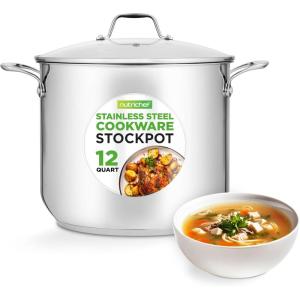 imageNutriChef 19Quart Stainless Steel Stock Pot  188 Food Grade Heavy Duty Induction Large Stock Pot Stew Pot Simmering Pot Soup Pot with See Through Lid Dishwasher Safe  NutriChef NCSP2012 Quarts