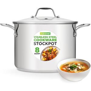imageNutriChef 19Quart Stainless Steel Stock Pot  188 Food Grade Heavy Duty Induction Large Stock Pot Stew Pot Simmering Pot Soup Pot with See Through Lid Dishwasher Safe  NutriChef NCSP208 Quarts