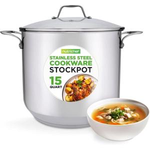 imageNutriChef 19Quart Stainless Steel Stock Pot  188 Food Grade Heavy Duty Induction Large Stock Pot Stew Pot Simmering Pot Soup Pot with See Through Lid Dishwasher Safe  NutriChef NCSP2015 Quarts