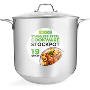 imageNutriChef 19Quart Stainless Steel Stock Pot  188 Food Grade Heavy Duty Induction Large Stock Pot Stew Pot Simmering Pot Soup Pot with See Through Lid Dishwasher Safe  NutriChef NCSP2019 Quarts