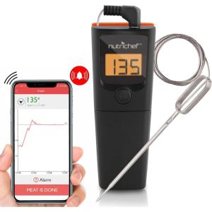 imageNutriChef Bluetooth Grill BBQ Meat Thermometer Digital Wireless Grill Thermometer Timer Alarm 150 ft Barbecue Cooking Kitchen Food Meat Thermometer for Smoker OvenStandard