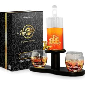imageNutriChef Glass Whiskey Decanter  850ml Globe Whiskey Carafe Alcohol Decanter Set with Glasses  Liquor Decanter w Stopper ampamp Base For Brandy Wine Cognac Rum Gin Scotch BourbonSchooner