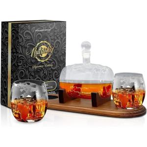 imageNutriChef Glass Whiskey Decanter  850ml Globe Whiskey Carafe Alcohol Decanter Set with Glasses  Liquor Decanter w Stopper ampamp Base For Brandy Wine Cognac Rum Gin Scotch BourbonBarrel