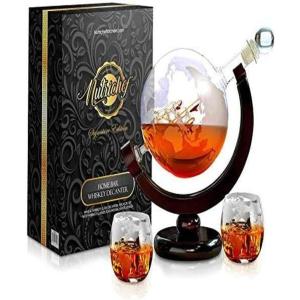 imageNutriChef Glass Whiskey Decanter  850ml Globe Whiskey Carafe Alcohol Decanter Set with Glasses  Liquor Decanter w Stopper ampamp Base For Brandy Wine Cognac Rum Gin Scotch BourbonGlobe