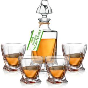 imageNutriChef Glass Whiskey Decanter  850ml Globe Whiskey Carafe Alcohol Decanter Set with Glasses  Liquor Decanter w Stopper ampamp Base For Brandy Wine Cognac Rum Gin Scotch BourbonTwist Decanter with Glasses