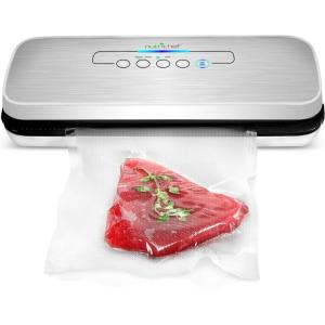 imageNutriChef Vacuum Sealer  Automatic Vacuum Air Sealing System For Food Preservation w Starter Kit  Compact Design  Lab Tested  Dry ampamp Moist Food Modes  Led Indicator Lights Stainless Steel BlackBlackStainless SteelWhite