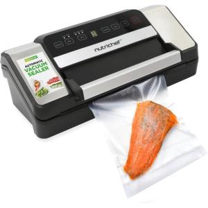 imageNutriChef Vacuum Sealer  Automatic Vacuum Air Sealing System For Food Preservation w Starter Kit  Compact Design  Lab Tested  Dry ampamp Moist Food Modes  Led Indicator Lights Stainless Steel BlackStainless Steel