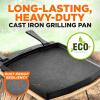 imageNutriChef Cast Iron Reversible Grill Plate with Removable Handles  Square Griddle Skillet for Stove Top Flat ampamp Grill Side Oven Safe Includes Wood Base