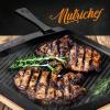 imageNutriChef Cast Iron Reversible Grill Plate with Removable Handles  Square Griddle Skillet for Stove Top Flat ampamp Grill Side Oven Safe Includes Wood Base