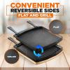 imageNutriChef Cast Iron Reversible Grill Plate with Removable Handles  Square Griddle Skillet for Stove Top Flat ampamp Grill Side Oven Safe Includes Wood Base