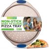 imageNutriChef 13Inch Nonstick Pizza Tray  Round Carbon Steel NonStick Pizza Baking Pan with Perforated Holes Premium Bakeware Pizza Screen with Silicone Grip Handles Dishwasher Safe  NCBPIZ1Gold