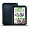 imageNutriChef 2Piece Black NonStick Cookie Sheet Baking Tray Set  Versatile ampamp Durable Carbon Steel Bakeware Sets Stackable ampamp EasyClean NC2TRBLBlue Diamond