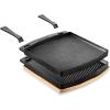 imageNutriChef Cast Iron Reversible Grill Plate with Removable Handles  Square Griddle Skillet for Stove Top Flat ampamp Grill Side Oven Safe Includes Wood Base