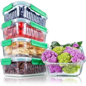 imageNutriChef 10Piece Superior Glass Food Storage Containers Set 5 Containers  5 Locking LidsStackable Mealprep Design BPAfree Airtight Clear Locking lids with Vent Lids ampamp Air Hole NCCLX5Wave