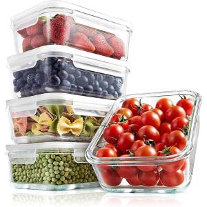 imageNutriChef 10Piece Superior Glass Food Storage Containers Set 5 Containers  5 Locking LidsStackable Mealprep Design BPAfree Airtight Clear Locking lids with Vent Lids ampamp Air Hole NCCLX5Flat