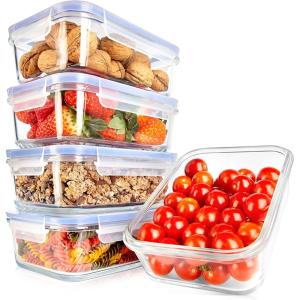 imageNutriChef 10Piece Superior Glass Food Storage Containers Set 5 Containers  5 Locking LidsStackable Mealprep Design BPAfree Airtight Clear Locking lids with Vent Lids ampamp Air Hole NCCLX5Blue