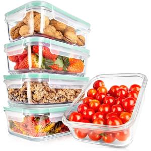 imageNutriChef 10Piece Superior Glass Food Storage Containers Set 5 Containers  5 Locking LidsStackable Mealprep Design BPAfree Airtight Clear Locking lids with Vent Lids ampamp Air Hole NCCLX5Green