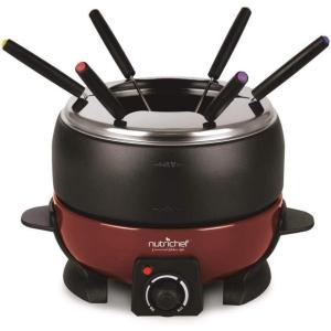 imageNutriChef PKFNMK23 Countertop Set Cooker Chocolate Maker Cheese Electric 64oz Fondue Melting Pot Warmer  Includes 6 Forks Black