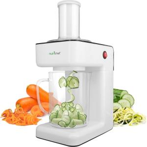 imageNutrichef Electric Food Chopper  Zoodle Maker  3in1 Vegetable Processor Fruit Cutter Spiral Shredder Machine Veggie Spaghetti ampamp Noodle maker  Includes Food Plunger ampamp 12L Bowl